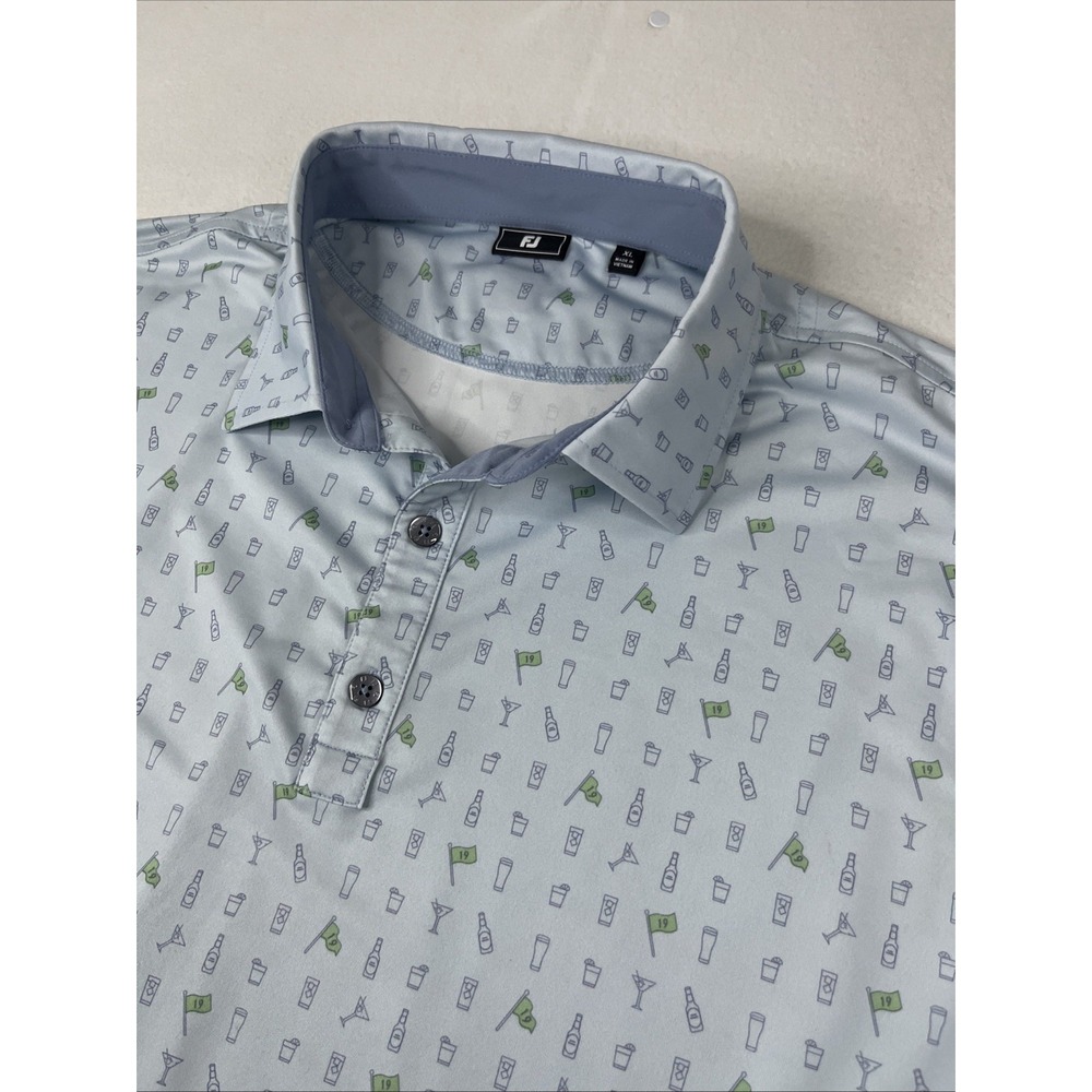 FootJoy Shirt Mens XL Light Blue Polo Performance Golf 19th Hole Cocktail Print